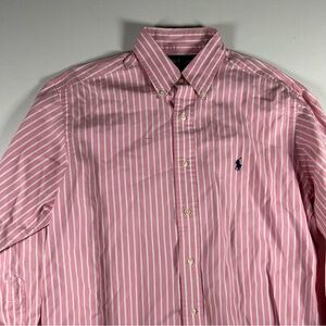RALPH LAUREN Mens Yarmouth Pinpoint Oxford Pony Dress Shirt 15 - 32 Striped Pink